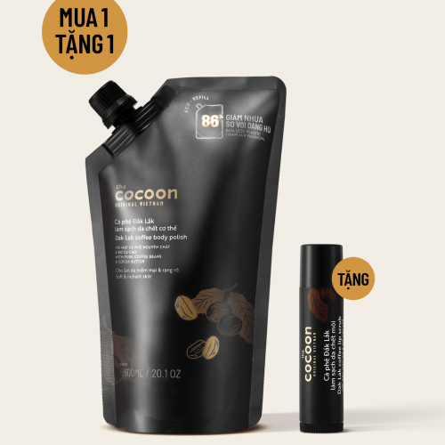 Cà phê Đắk Lắk làm sạch da chết cơ thể 600ml - Tặng tẩy da chết môi cà phê Đắk Lắk môi ẩm mềm 5g